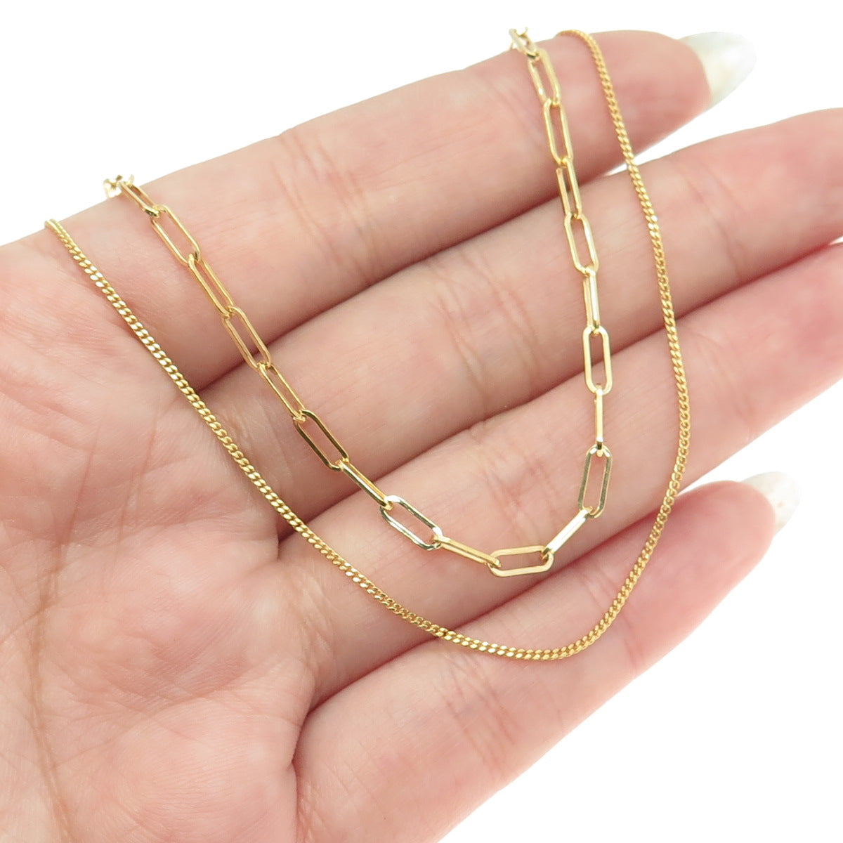 925 Sterling Silver Gold Plated Italy Paperclip / Curb Chain Necklace 18"