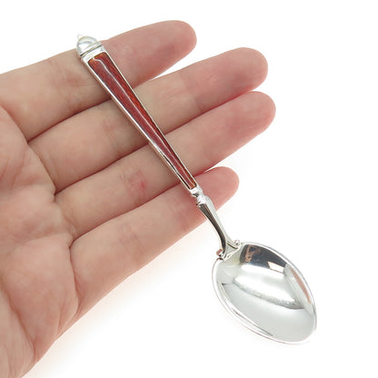 WATSON 925 Sterling Silver Vintage Red & White Guilloche Enamel Coffee Spoon