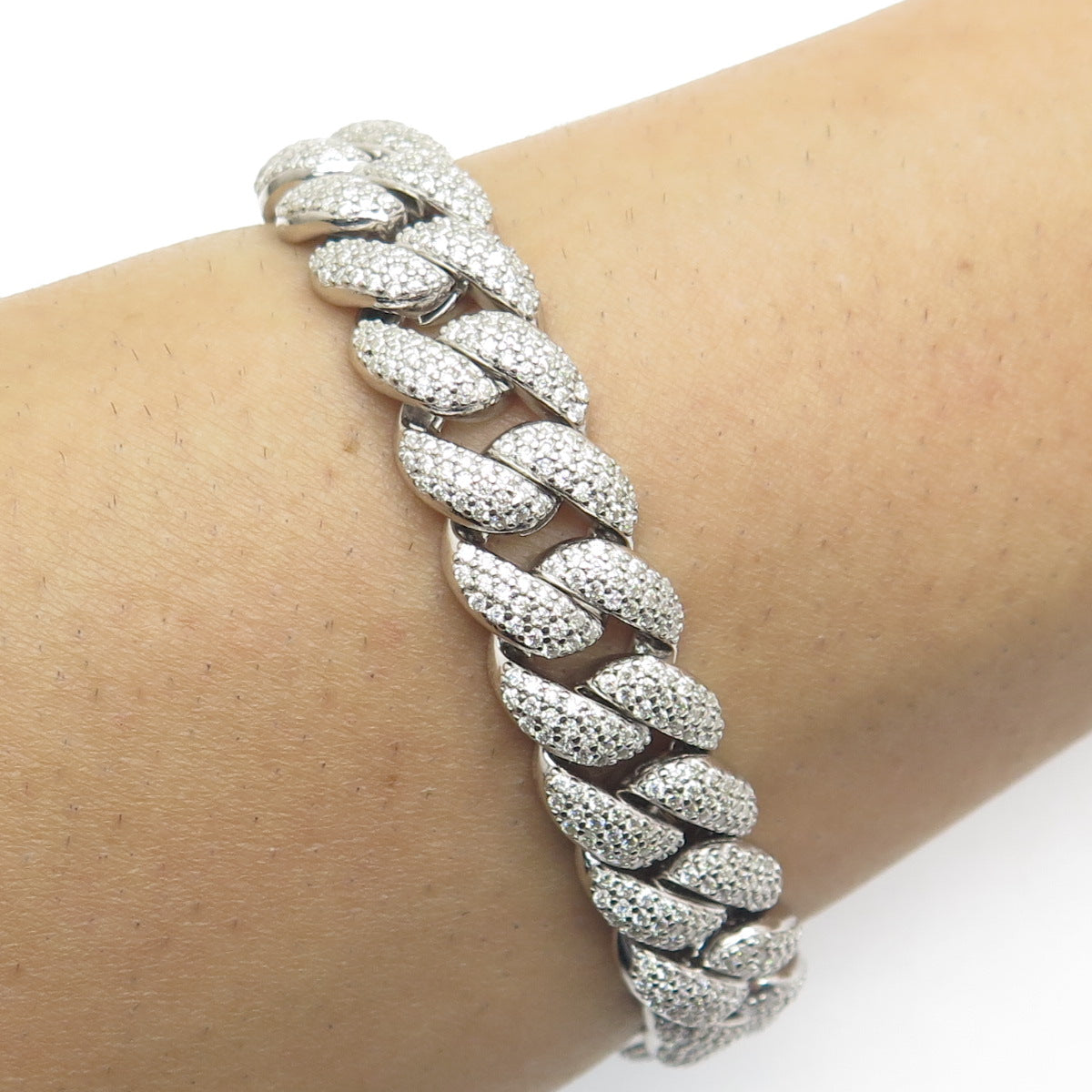 925 Sterling Silver Real Moissanite Cuban Link Bracelet 8.5"