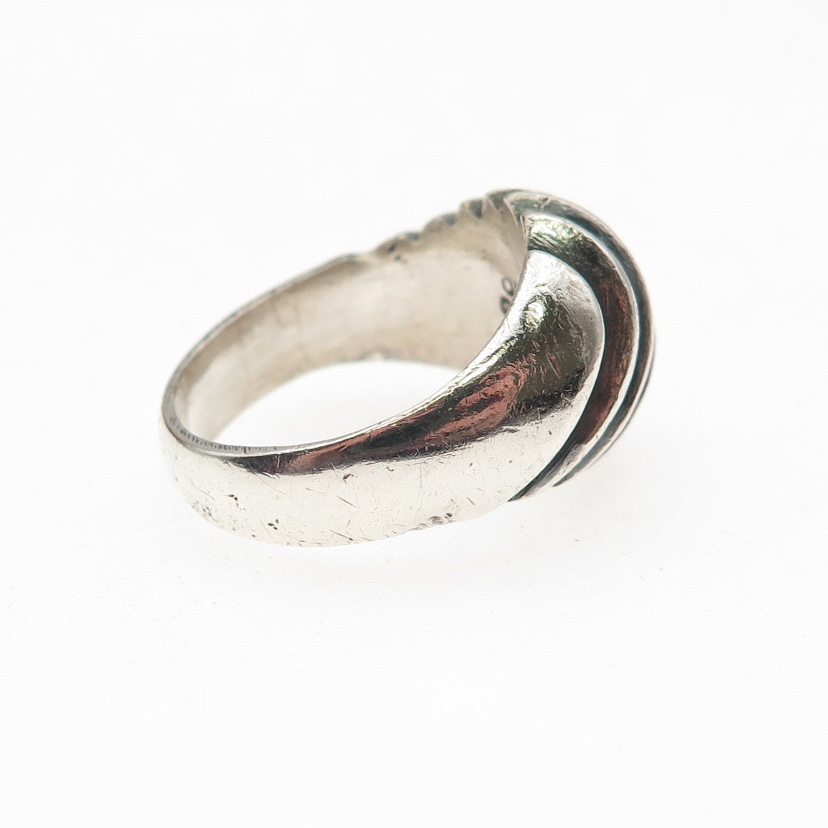 925 Sterling Silver Vintage Modernist Ribbed Oxidized Ring Size 7.5