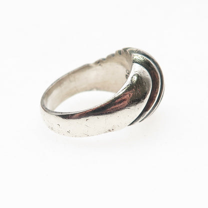 925 Sterling Silver Vintage Modernist Ribbed Oxidized Ring Size 7.5