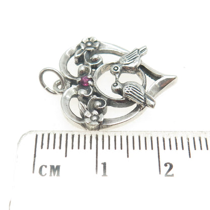 FRANKLIN MINT 925 Sterling Silver Vintage Ruby Gem Couple of Pigeons Pendant