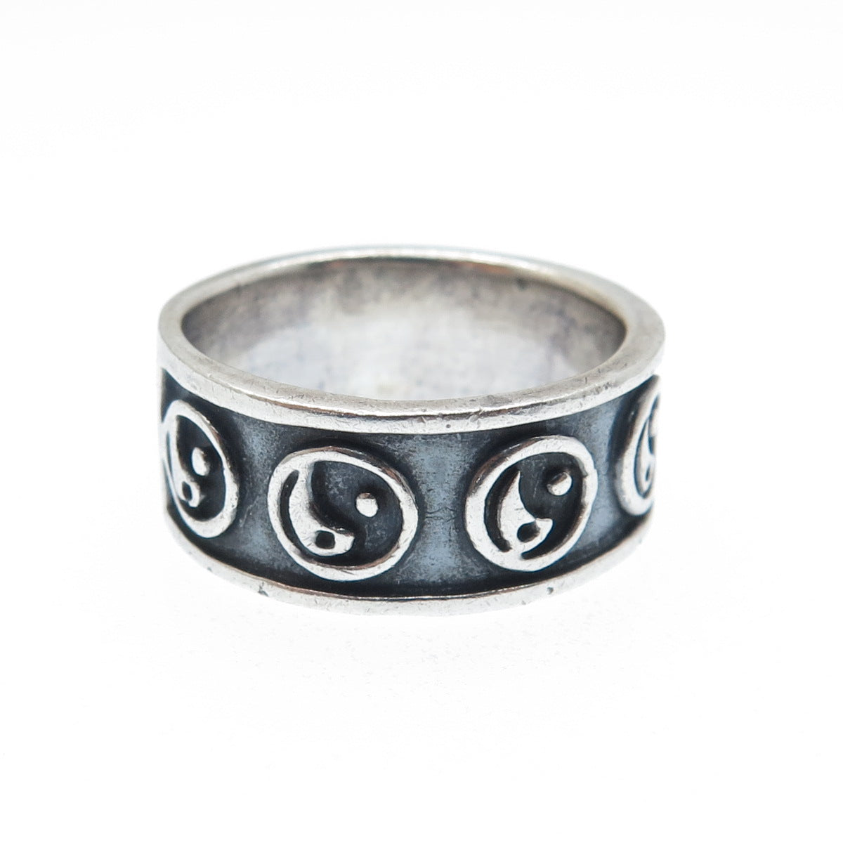 925 Sterling Silver Vintage Yin Yang Oxidized Band Ring Size 8