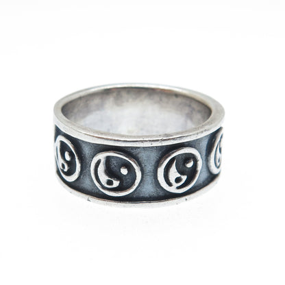 925 Sterling Silver Vintage Yin Yang Oxidized Band Ring Size 8
