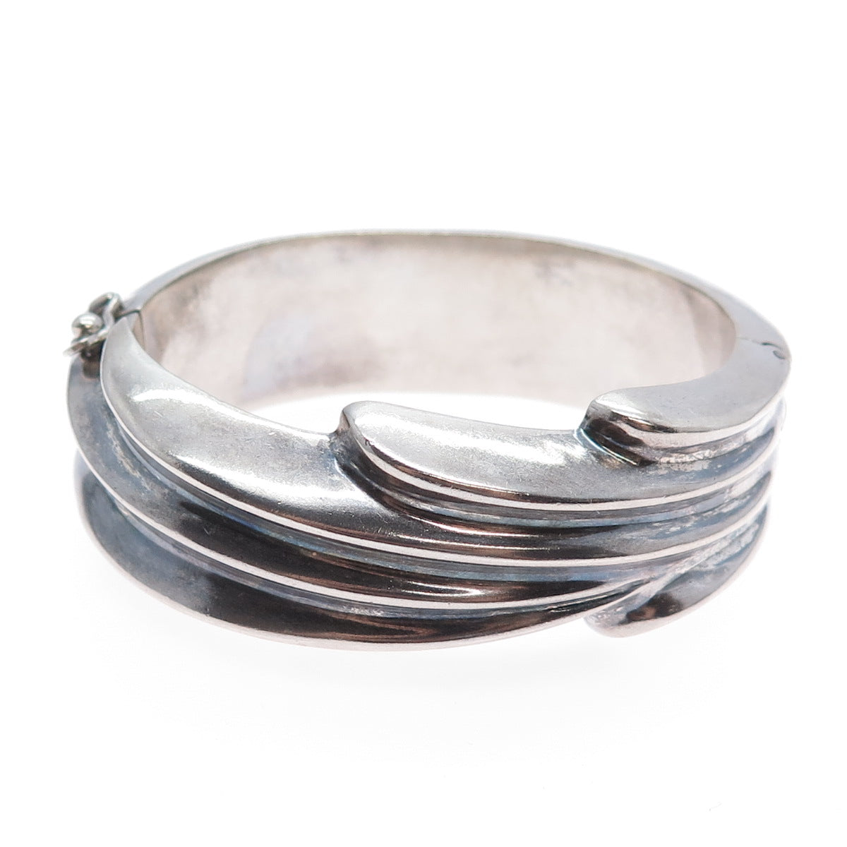 925 Sterling Silver Vintage Heavy 63.8g Modernist Oxidized Bangle Bracelet 6.5"