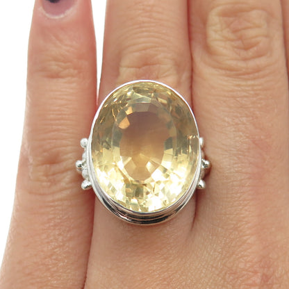 925 Sterling Silver Vintage Real Citrine Modernist Statement Ring Size 6