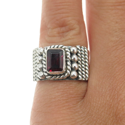 925 Sterling Silver Vintage Real Amethyst Roped & Beaded Ring Size 5.75