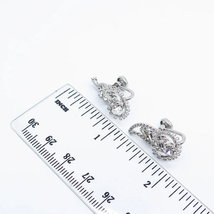 925 Sterling Silver Vintage Rhinestone Ornate Screw Back Earrings