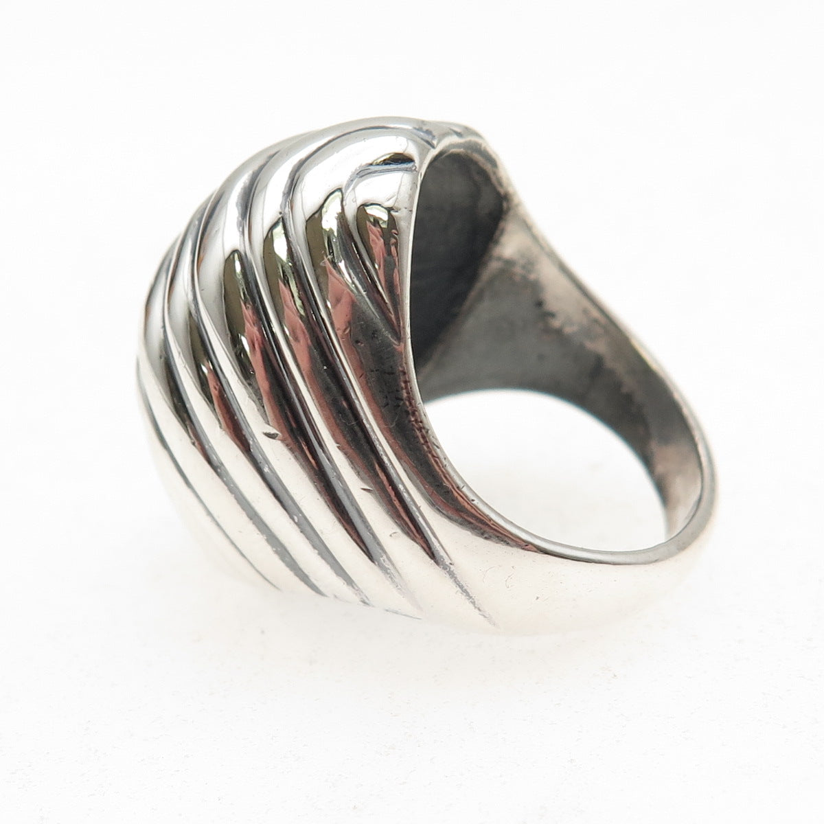 925 Sterling Silver Vintage Mexico Modernist Ribbed Oxidized Dome Ring Size 7.5