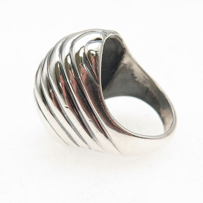 925 Sterling Silver Vintage Mexico Modernist Ribbed Oxidized Dome Ring Size 7.5