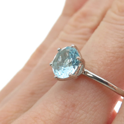 DAZZLERS 925 Sterling Silver Round-Cut Nano Blue Topaz Ring Size 9