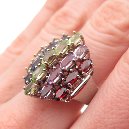 925 Sterling Silver Vintage Citrine Iolite Peridot Amethyst & Garnet Ring Size 7