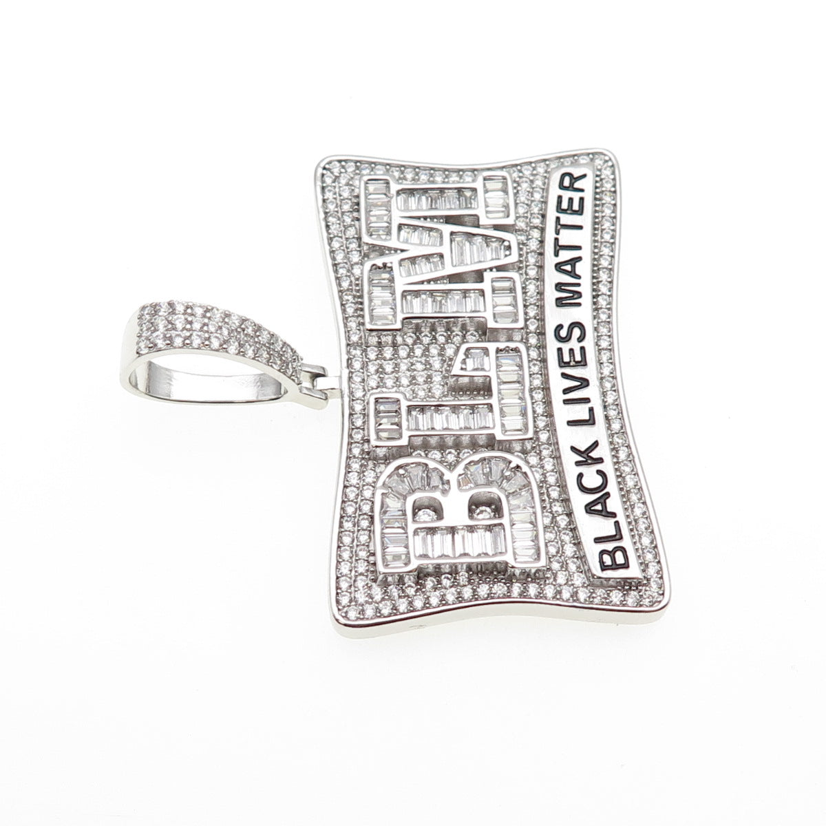 925 Sterling Silver Round & Emerald-Cut C Z Black Lives Matter Pendant