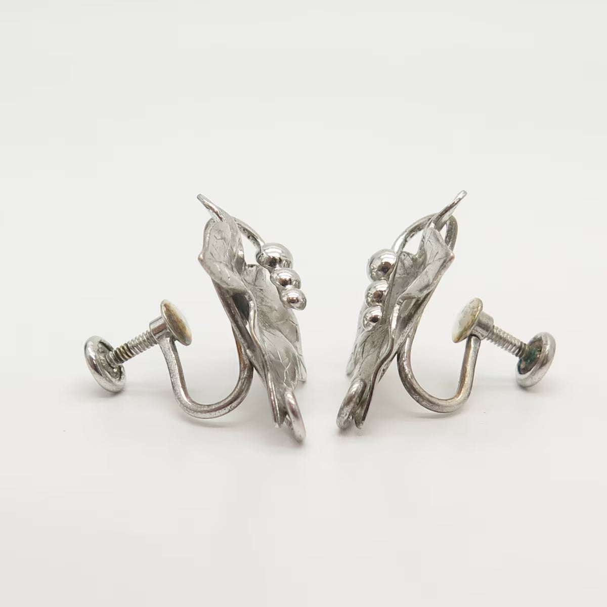 925 Sterling Silver Vintage Carl Art Leaf Screw Back Earrings