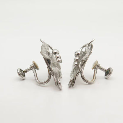 925 Sterling Silver Vintage Carl Art Leaf Screw Back Earrings