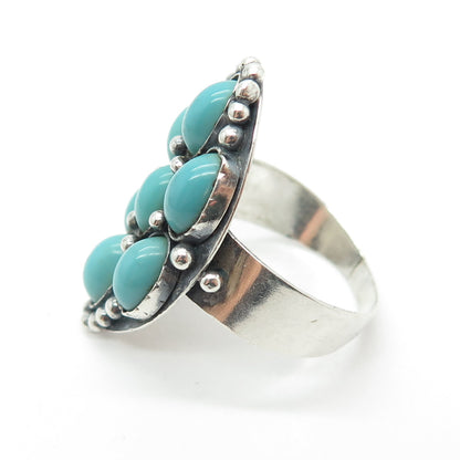 925 Sterling Silver Vintage Real Kingman Turquoise Cluster Ring Size 11.25