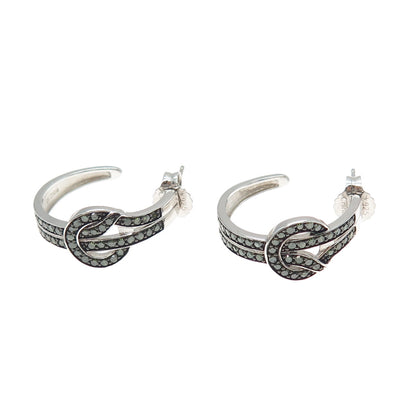 925 Sterling Silver Real Round-Cut Green Diamond Knot Hoop Earrings