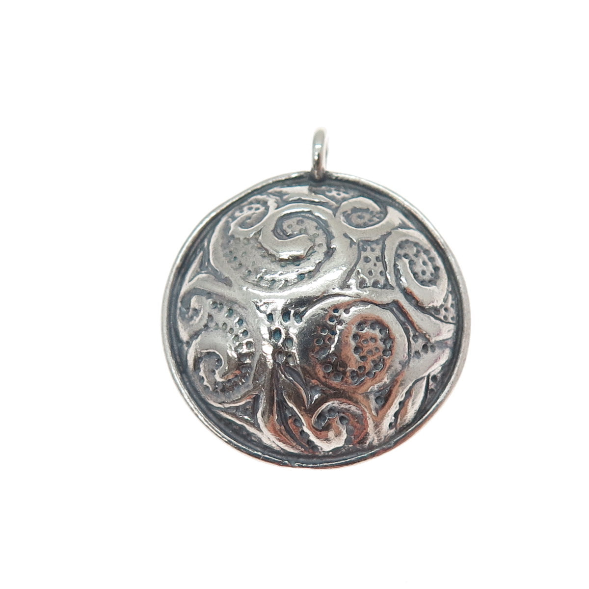 925 Sterling Silver Vintage Israel Modernist Swirl Oxidized Charm Pendant