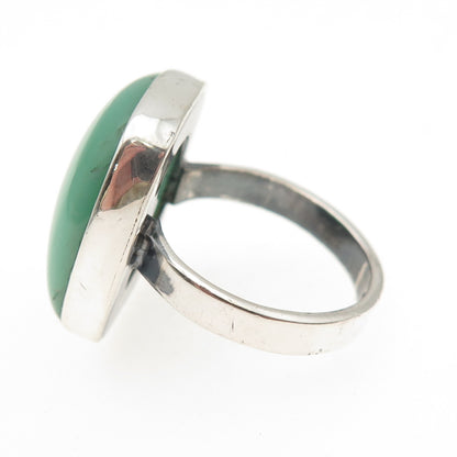 925 Sterling Silver Vintage Real Cabochon Chrysoprase Ring Size 7.75