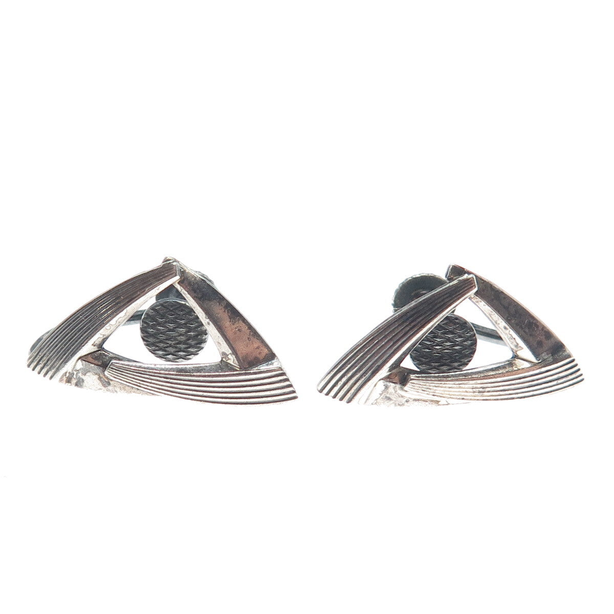 925 Sterling Silver Vintage Germany Modernist Oxidized Screw Back Earrings