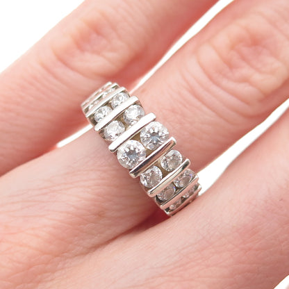 925 Sterling Silver Round-Cut C Z Ribbed Ring Size 6