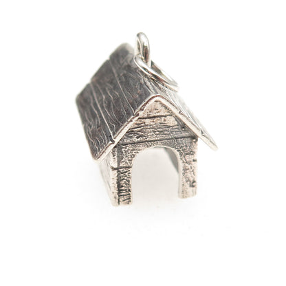 925 Sterling Silver Vintage Dog House Oxidized 3D Charm Pendant