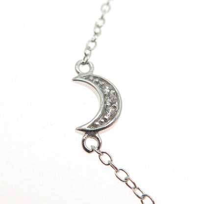 HAN 925 Sterling Silver Round-Cut C Z Crescent Moon Star Bracelet 6-7"