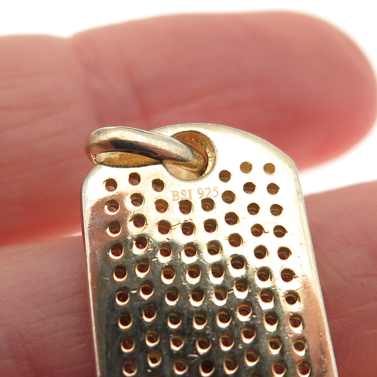 925 Sterling Silver Gold Plated Round-Cut C Z Tag Charm Pendant