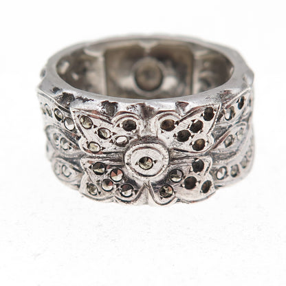 925 Sterling Antique Art Deco Marcasite Floral Ring Size 7.25 (missing stones)