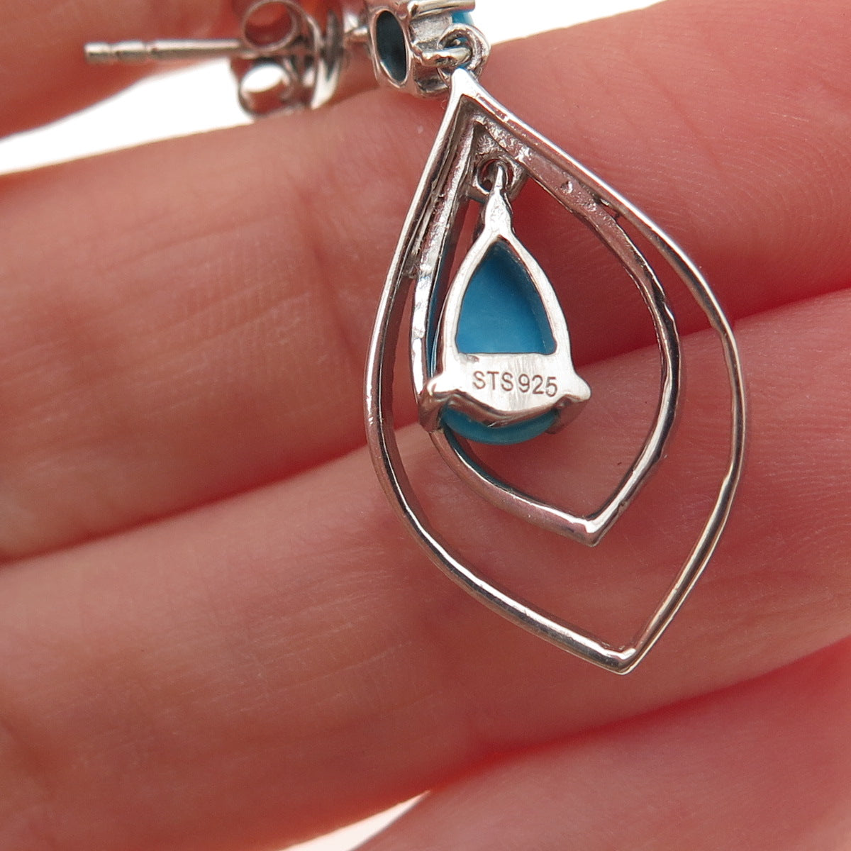 Chuck Clemency 925 Sterling Silver Real Turquoise Dangle Earrings