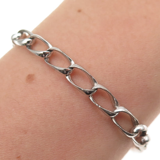 925 Sterling Silver Vintage Oval Curb Link Bracelet 7.25"
