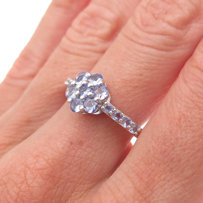 Chuck Clemency 925 Sterling Silver Real Round-Cut Tanzanite Floral Ring Size 8