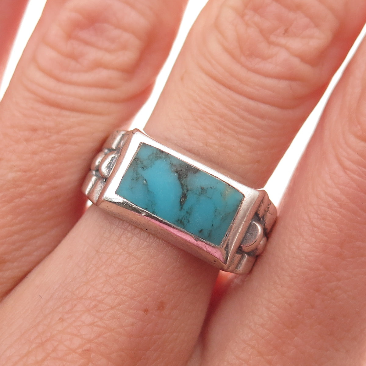 Old Pawn Sterling Silver Vintage Southwestern Turquoise Tribal Ring Size 8.75