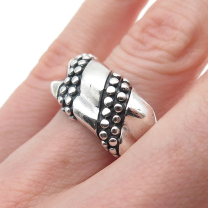 KEN CRAFTS 925 Sterling Silver Vintage Modernist Dotted Oxidized Ring Size 6