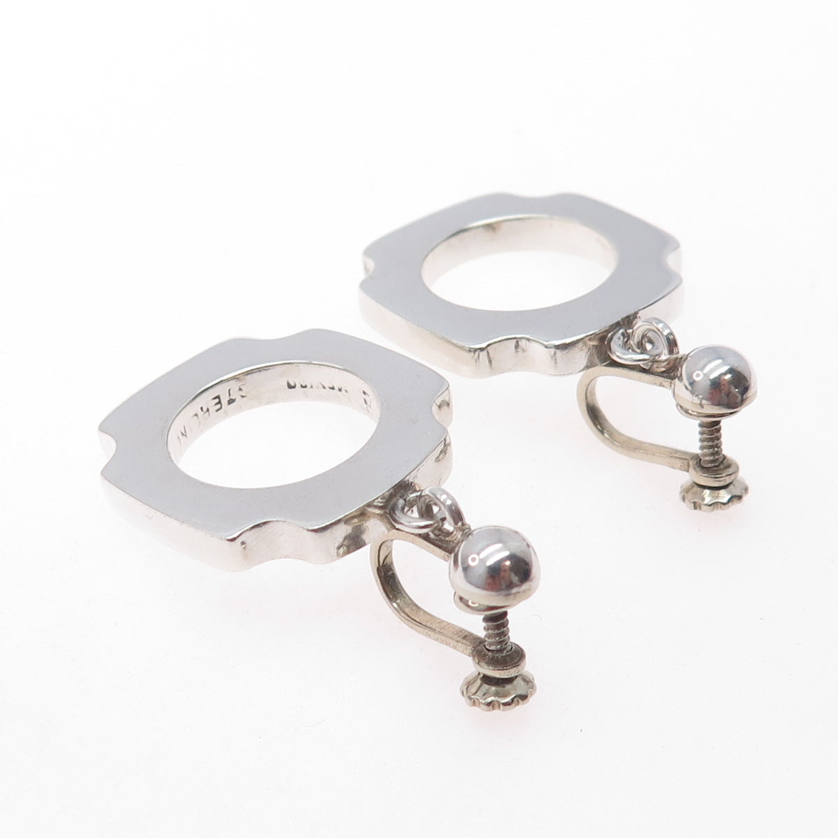 925 Sterling Silver Vintage Mexico Modernist Cross Screw Back Dangle Earrings