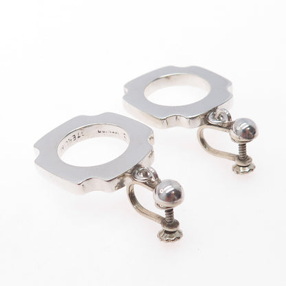 925 Sterling Silver Vintage Mexico Modernist Cross Screw Back Dangle Earrings