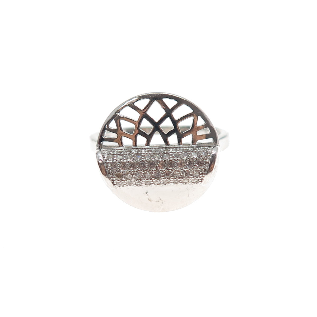 925 Sterling Silver Round-Cut C Z Modernist Lotus Ring Size 7