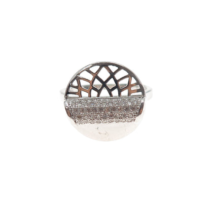 925 Sterling Silver Round-Cut C Z Modernist Lotus Ring Size 7