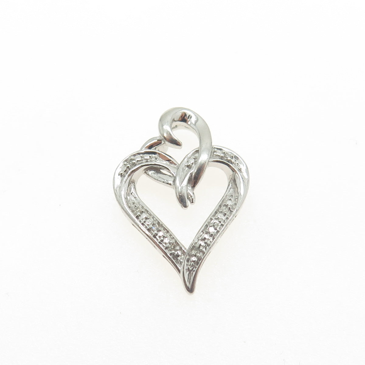 925 Sterling Silver Real Round-Cut Diamond Interlocked Hearts Slide Pendant