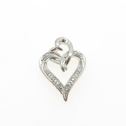 925 Sterling Silver Real Round-Cut Diamond Interlocked Hearts Slide Pendant