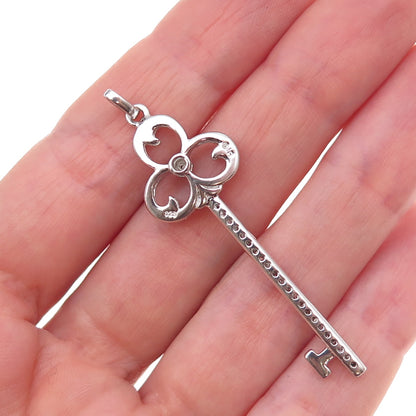 925 Sterling Silver Real Round-Cut Diamond Club Key Charm Pendant