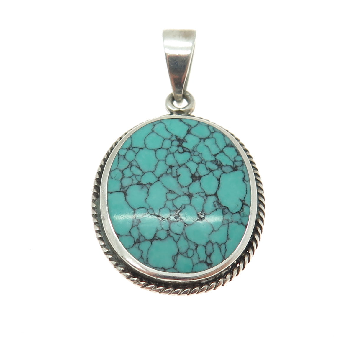 CHARLES WINSTON 925 Sterling Silver Vintage Kingman Turquoise Gem Oval Pendant