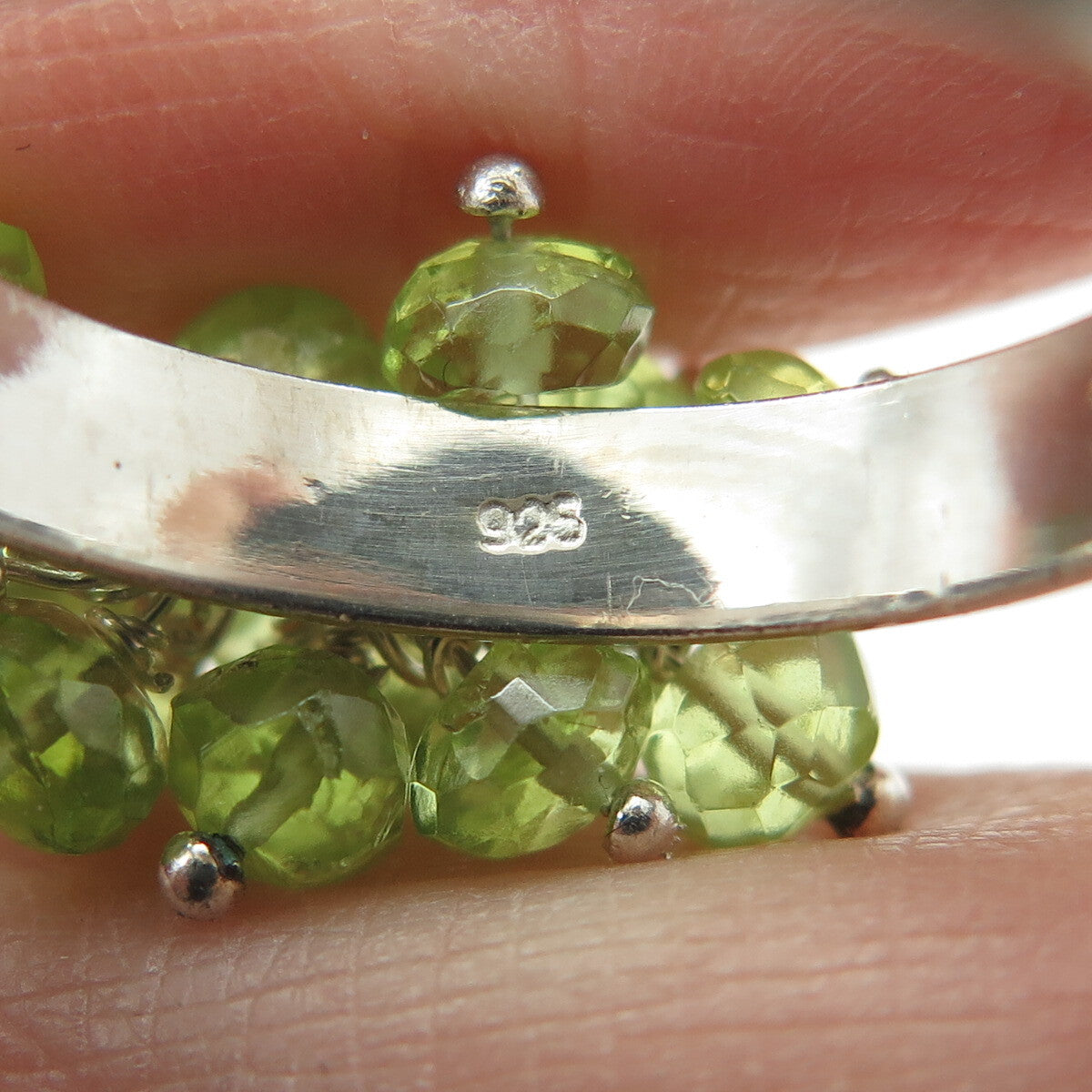 925 Sterling Silver Vintage Real Peridot Bead Charm Ring Size 9.25