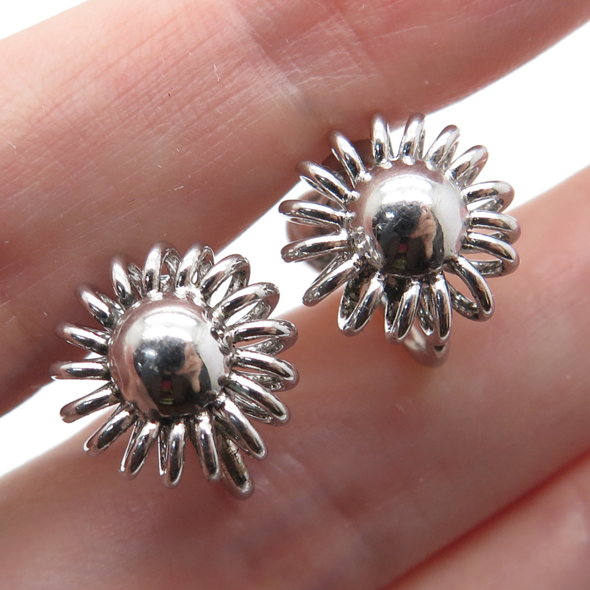 925 Sterling Silver Antique Art Deco Spiral Flower Screw Back Earrings