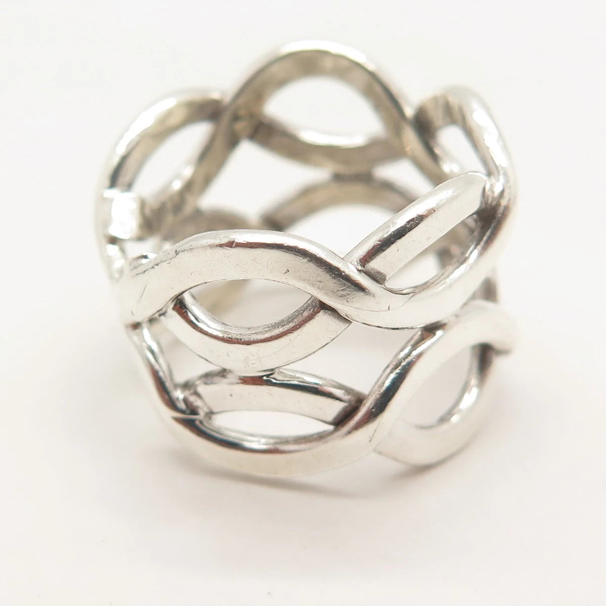 925 Sterling Silver Vintage Mexico Infinity Wide Ring Size 7.75