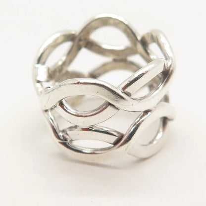 925 Sterling Silver Vintage Mexico Infinity Wide Ring Size 7.75