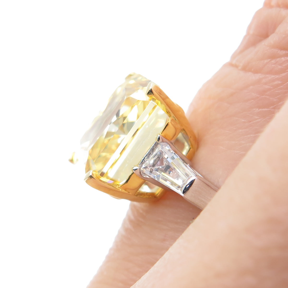 DSMK 925 Sterling Silver 2-Tone Canary & White Multi-Cut C Z Ring Size 6