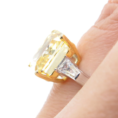 DSMK 925 Sterling Silver 2-Tone Canary & White Multi-Cut C Z Ring Size 6