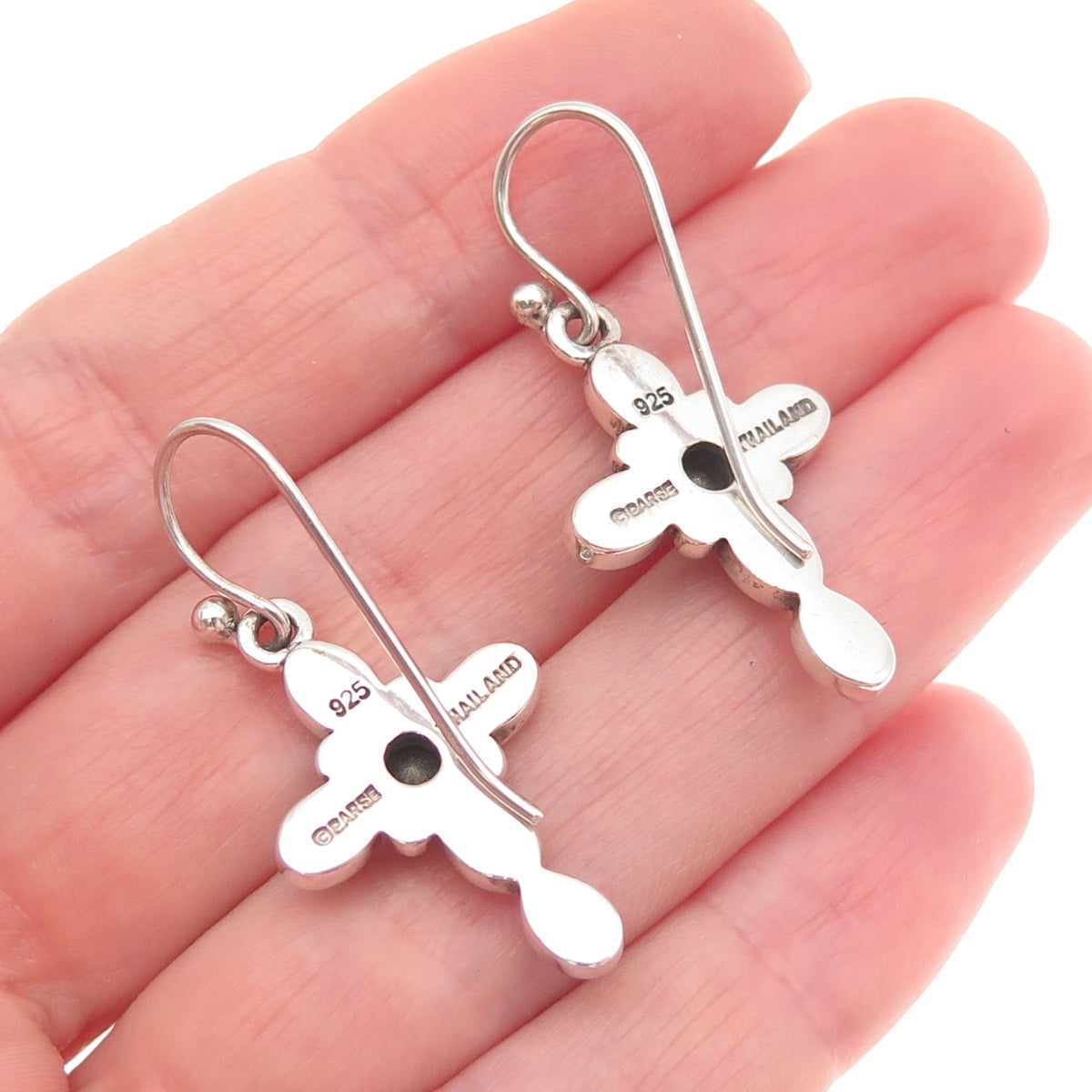 BARSE Sterling Silver Vintage Rhinestone Real Turquoise Cross Dangle Earrings