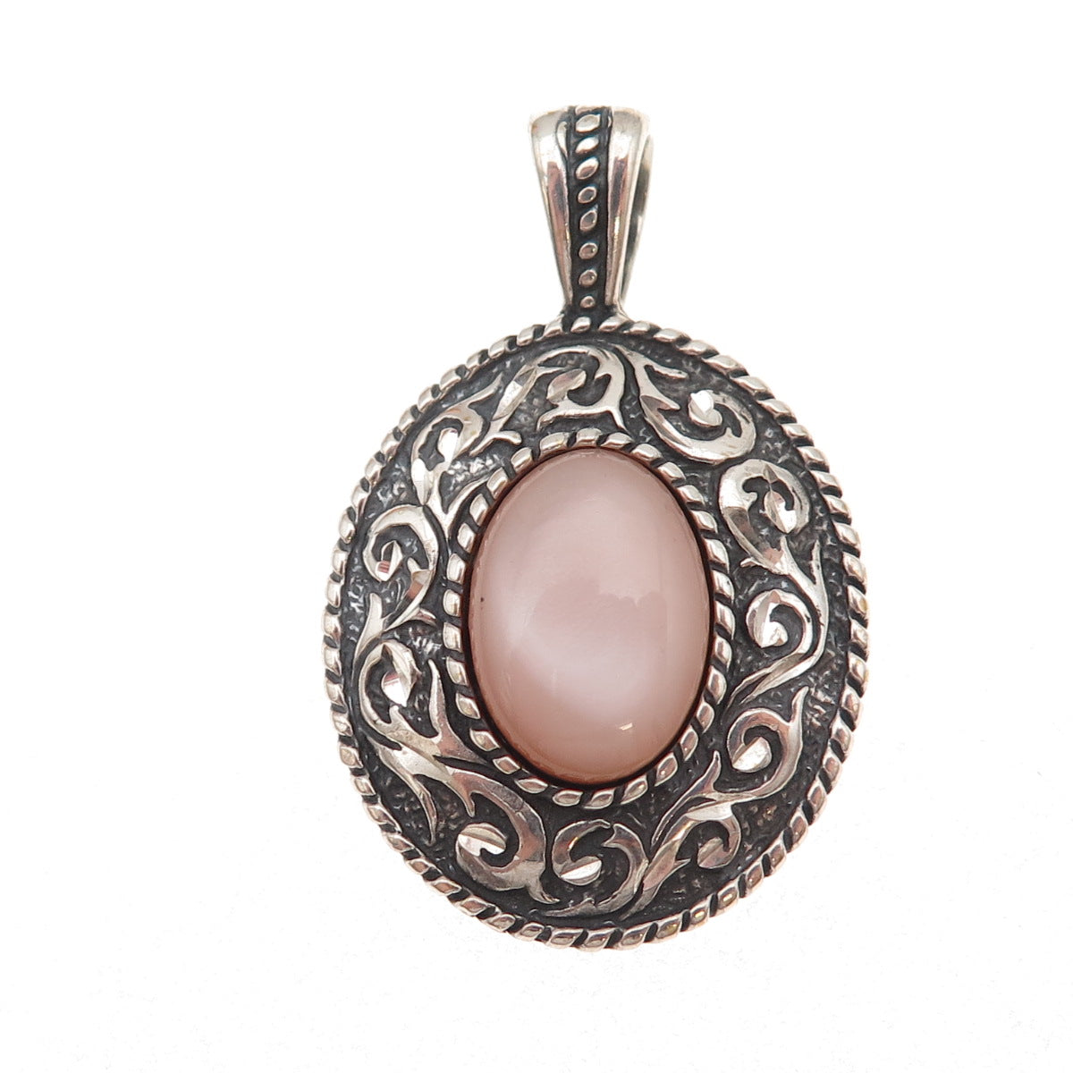 Carolyn Pollack 925 Sterling Silver Vintage Real MOP Floral Oxidized Pendant